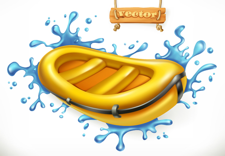 Inflatable boat ON White water rafting, 3d vector icon isolated on white backgroundのイラスト素材