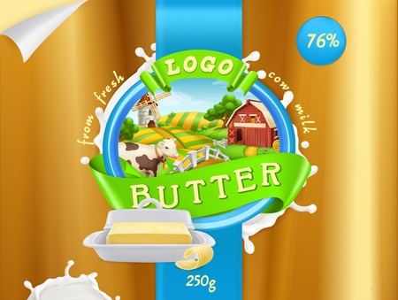 Butter or milk farm icon. 3d realistic vector, package designのイラスト素材