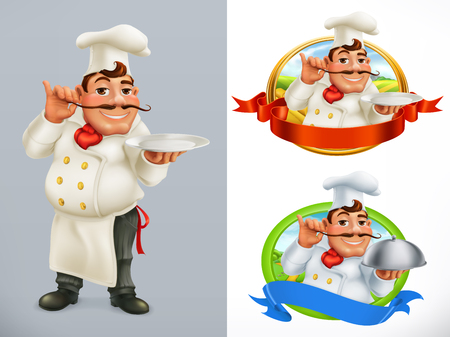 Cook, Chef Character and label. 3d vector icon setのイラスト素材