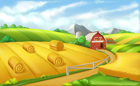 Farm Landscape panorama, 3d vector illustrationのイラスト素材