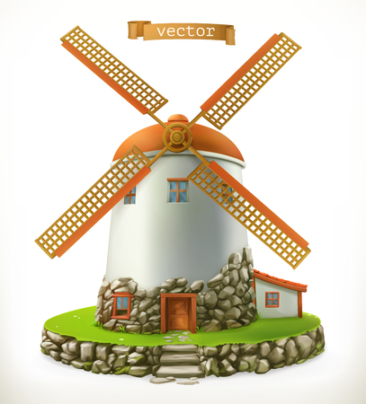 Old mill on  3d vector icon isolated on plain background.のイラスト素材