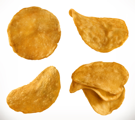 Potato chips, 3d realistic vector icon set isolated on plain background.のイラスト素材