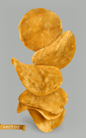 Potato chips, package design on 3d realistic vector isolated on plain background.のイラスト素材