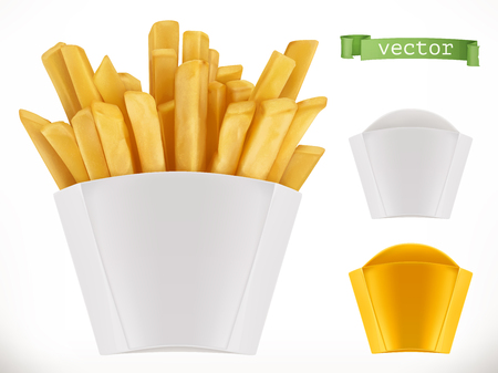 Potato. French fries. 3d realistic vector iconのイラスト素材
