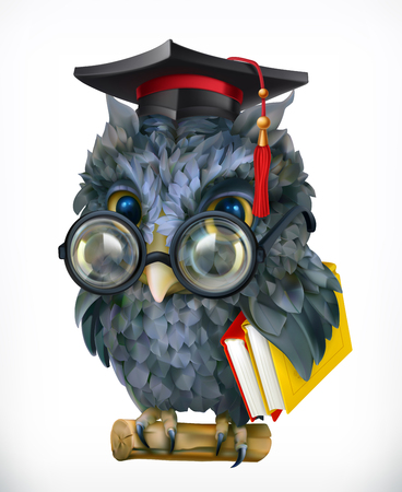 Wise owl. Cartoon character, mascot. 3d vector iconのイラスト素材