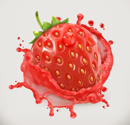 Strawberry juice. Fresh fruit, 3d vector iconのイラスト素材
