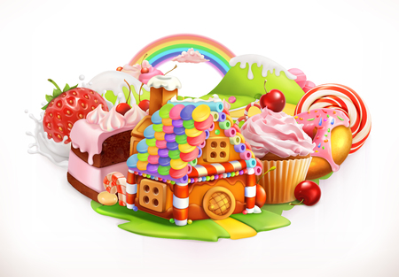 Sweet house. Confectionery and desserts, 3d vector illustrationのイラスト素材