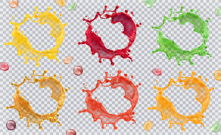 Fruit juice, splashes of paint. 3d vector icon setのイラスト素材