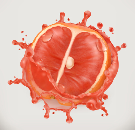 Grapefruit juice. Fresh fruit, 3d vector icon illustration.のイラスト素材