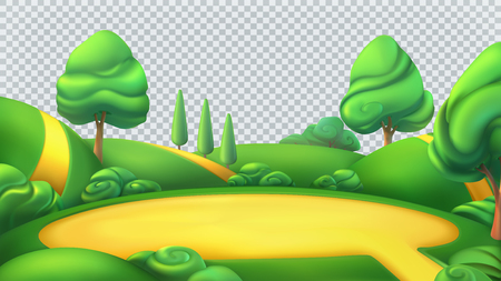 Nature landscape, park isolated 3d vector panorama, transparent background.のイラスト素材