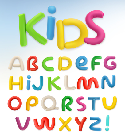 3d plastic font. Children and school vector setのイラスト素材