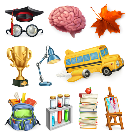 School and education, 3d vector icon setのイラスト素材