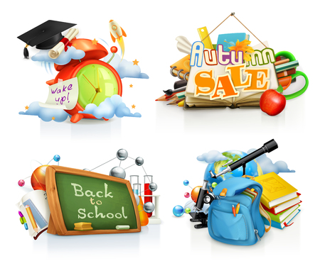 School concepts, 3d vector setのイラスト素材