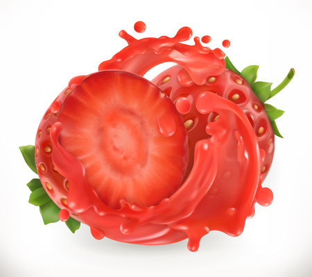 Strawberry. Fresh fruit. 3d realism, vector iconのイラスト素材
