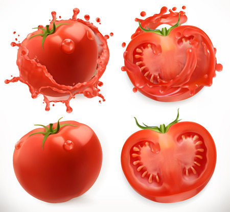 Tomato juice. Fresh vegetable. 3d realistic vector icon setのイラスト素材