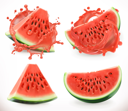 Watermelon juice. Fresh fruit, 3d realistic vector iconのイラスト素材