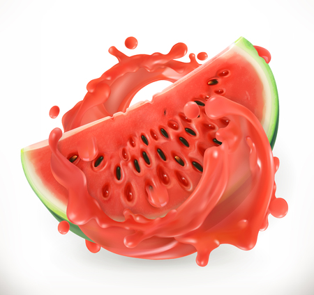 Watermelon juice. Fresh fruit. 3d realism, vector iconのイラスト素材
