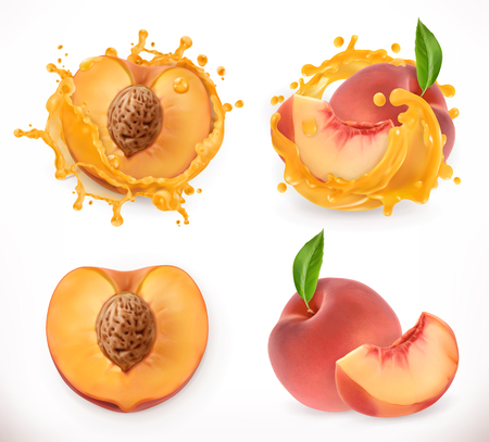 Peach juice. Fresh fruit, 3d vector iconのイラスト素材