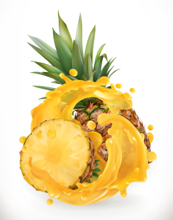 Pineapple juice. Fresh fruit. 3d realism, vector iconのイラスト素材