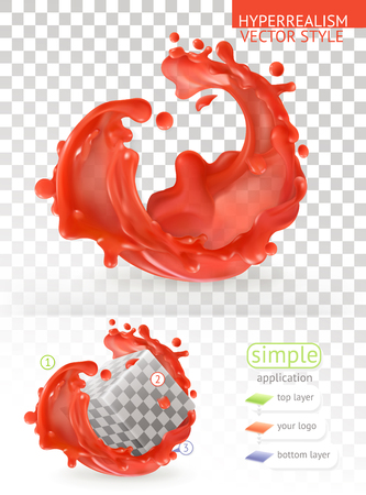 Red paint splash with transparency, 3d realism vector style simple applicationのイラスト素材