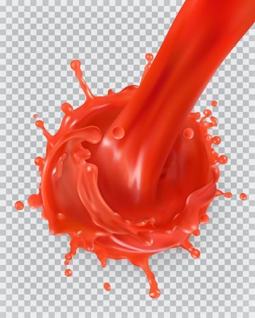 Red paint splash. Tomato, Strawberries. 3d realism, vector iconのイラスト素材