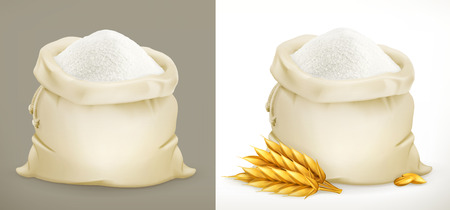 Bag of flour and wheat. 3d vector iconのイラスト素材