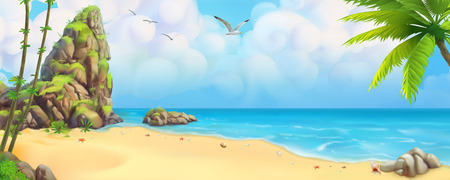 Sea panorama. Bay, tropical beach. Vector backgroundのイラスト素材