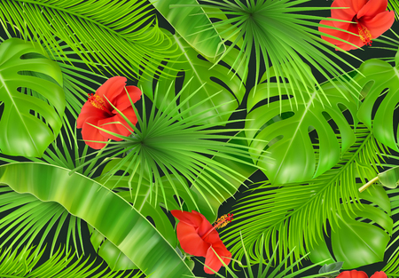 Jungle foliage seamless pattern. 3d vector realistic backgroundのイラスト素材