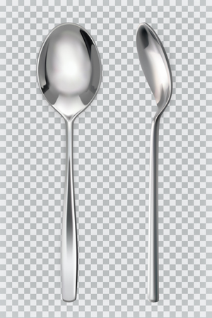 Metal spoons. 3d realism, vector iconのイラスト素材