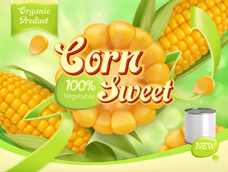 Sweet corn. 3d realistic vector, package designのイラスト素材