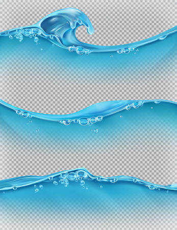 Wave of water and bubbles, 3d vector setのイラスト素材