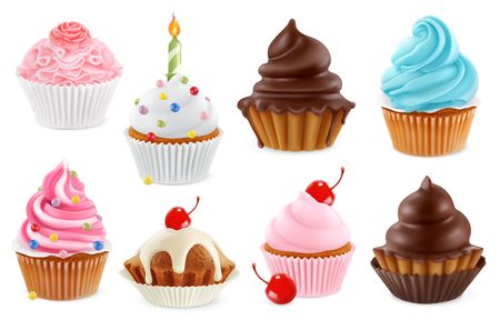 Cupcake, fairy cake. 3d realistic vector icon setのイラスト素材