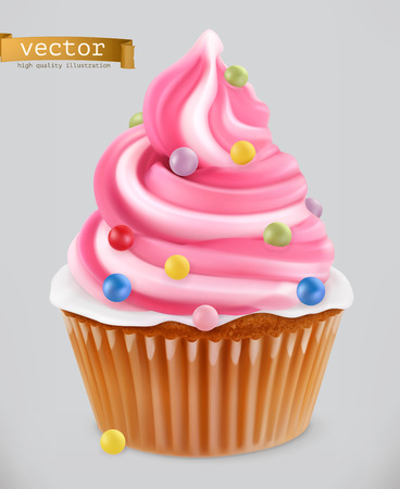 Cupcake, fairy cake. 3d realistic vector iconのイラスト素材
