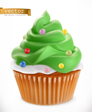 Cupcake. Christmas decorations, 3d realistic vector iconのイラスト素材