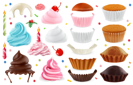 Cupcakes maker. Creation set of design elements. 3d realistic vector iconsのイラスト素材
