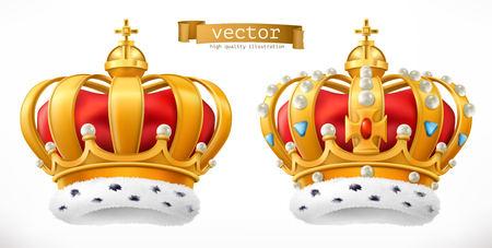 Gold crown, king. 3d realistic vector iconのイラスト素材