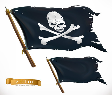 Pirate. Black Flag. Jolly Roger 3d vector iconのイラスト素材