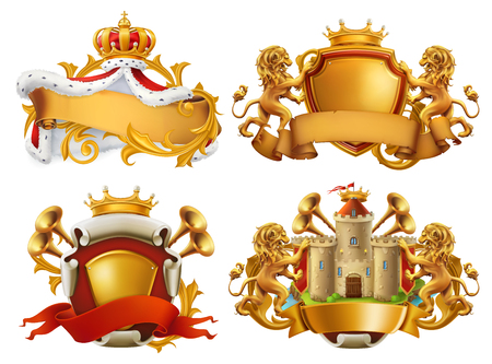 Coats of arms. King and kingdom. 3d vector emblem setのイラスト素材