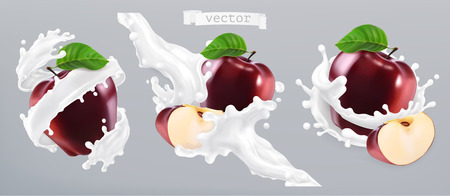 Apple and milk splash, yogurt. 3d realisticのイラスト素材