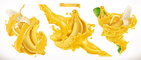 Banana juice. Fresh fruit 3d realistic vector iconのイラスト素材
