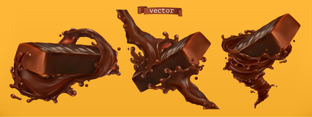 Chocolate bar with splash. 3d realistic vectorのイラスト素材