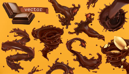 Chocolate splash. 3d realistic vector icon setのイラスト素材