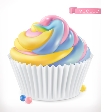 Cupcake, fairy cake. 3d realistic vector iconのイラスト素材