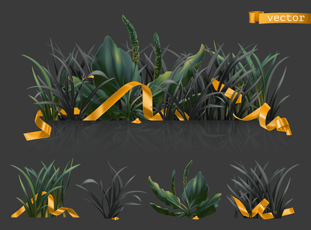 Dark grass with gold ribbonsのイラスト素材