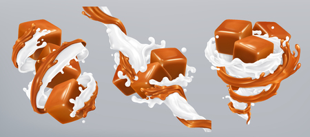 Milk and caramel splashes, 3d realistic vectorのイラスト素材