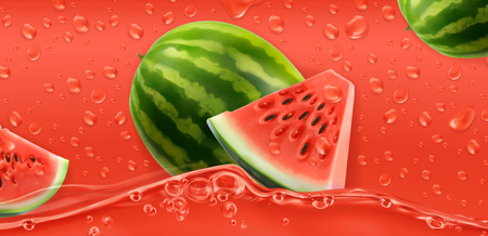 Red drops. Watermelon. 3d realistic vectorのイラスト素材