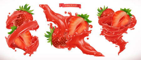 Strawberry juice. Fresh fruit 3d realistic vector iconのイラスト素材