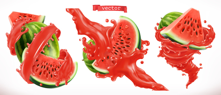 Watermelon juice. Fresh fruit 3d realistic vector iconのイラスト素材