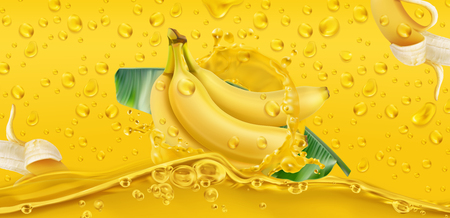 Yellow drops. Banana, tropical fruit. 3d realistic vectorのイラスト素材