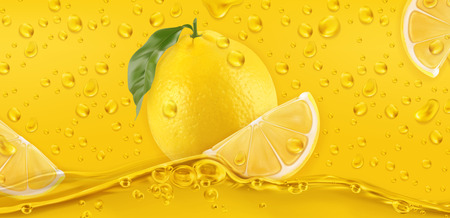 Yellow drops. Lemon. 3d realistic vectorのイラスト素材